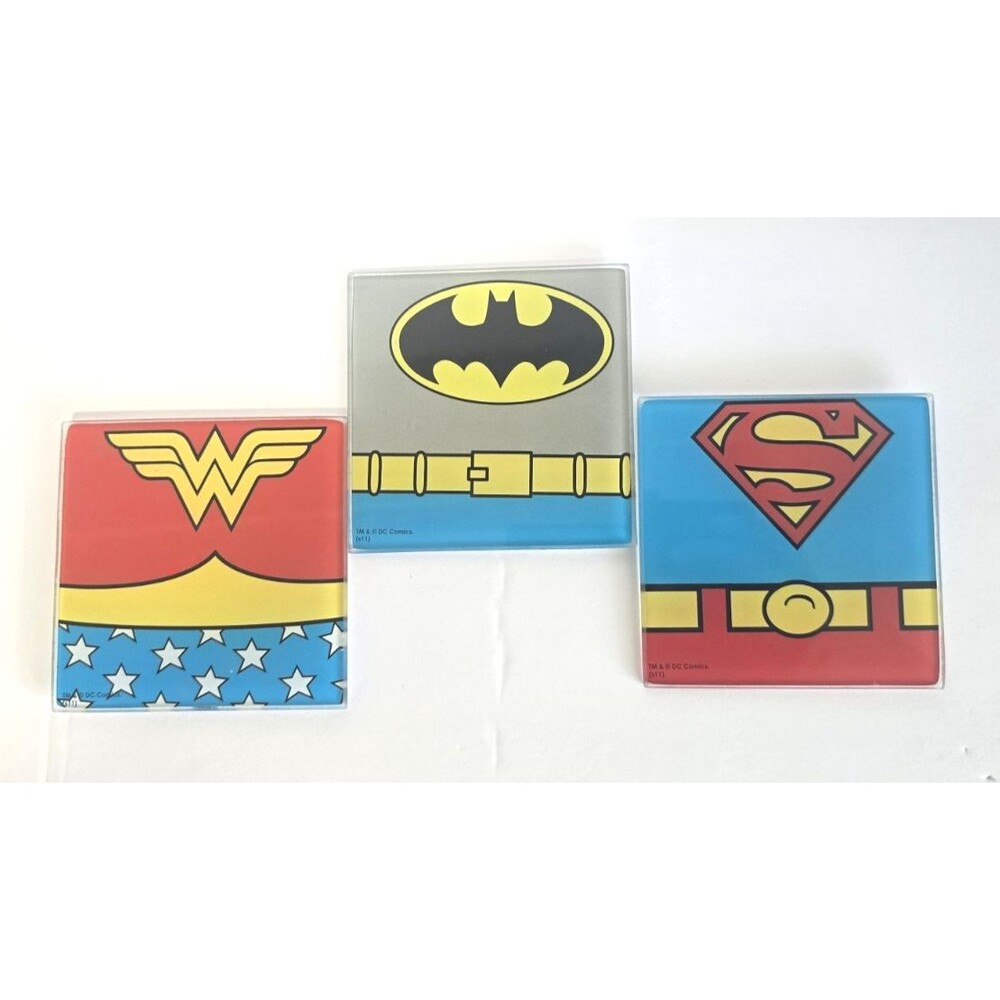 Retro DC Comics Glass Coaster Set of 3 Batman, Superman, & Wonder Woman